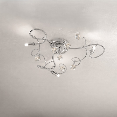 Plafoniera 3 luci ricciolo cromato gocce trasparenti o colorate 58cm 02555/PL3-CS TESSA DUE P