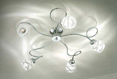 Plafoniera grande 75cm a 5 luci con vetro bianco o colorato CAMILLA PL5 BIA DUE P