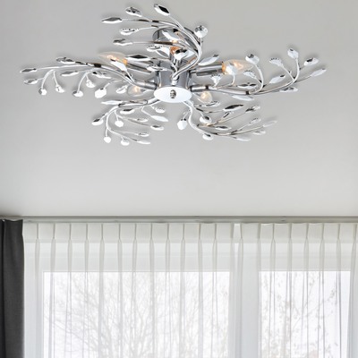 Plafoniera o applique cromata con rami, foglie e gocce 65cm di eleganza riflettente LUCI MODERNE
