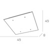 Misure Plafoniera quadrata grande 4 luci E27 49x49 vetro bianco bordo trasparente
