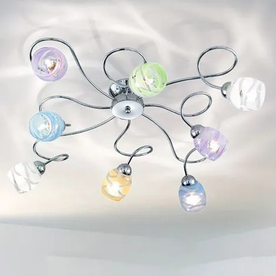 Plafoniera moderna ampia 85cm a 8 luci vetri blu bianco lilla ambra verde CAMILLA PL8 BLUV DUE P