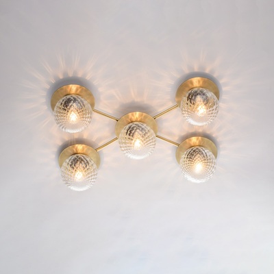 Plafoniera 5 sfere trasparenti vetro decorato struttura bronzata 43682 ARMONIA LUCI E COLORI