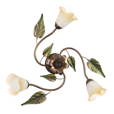Plafoniera 3 luci decoro foglie vetro calla forma rotonda CALLA AMBRA PL3 40713 LUCI CLASSICHE
