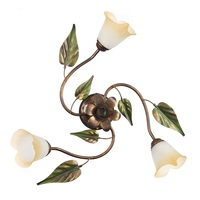 Plafoniera 3 luci decoro foglie vetro calla forma rotonda CALLA AMBRA PL3 40713 LUCI CLASSICHE