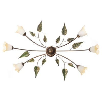Plafoniera ramificata classica 6 luci ovale allungata calla e foglie CALLA AMBRA PL6 LUCI CLASSICHE
