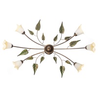 Plafoniera ramificata classica 6 luci ovale allungata calla e foglie CALLA AMBRA PL6 LUCI CLASSICHE