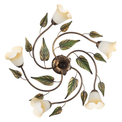 Plafoniera classica 5 luci struttura rami con foglie vetro fiore calla CALLA AMBRA PL5