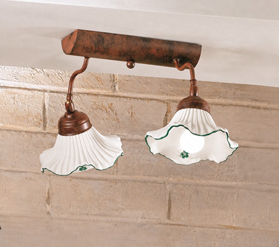 Plafoniera applique asta 2 luci orientabile ceramica verde country  45286