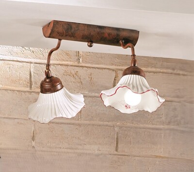 Applique plafoniera 2 faretti ceramica orientabili rossi tradizione rustica  45285