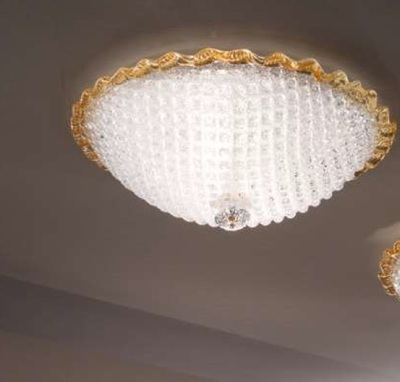 Plafoniera classica o moderna 2 luci vetro graniglia decoro profilo ambra  41412