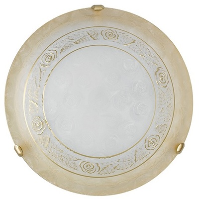 Plafoniera vetro bianco bordo ambra diametro 40cm decoro filo oro 41272 OUTLET LUCI