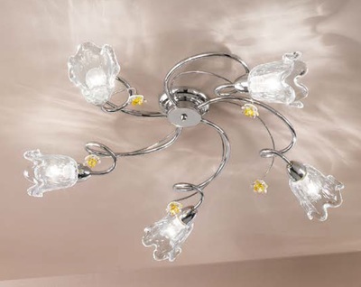 Plafoniera 5 luci decoro fiorellini ambra lilla o cristallo BETTA/PL5/AMB DUE P