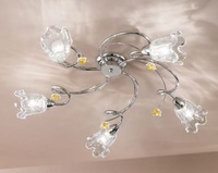 Plafoniera 5 luci decoro fiorellini ambra lilla o cristallo BETTA/PL5/AMB DUE P