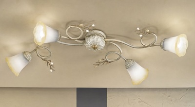 Plafoniera aperta a sviluppo orizzontale shabby 4 luci camera da letto ELENA/PL4/BIA DUE P