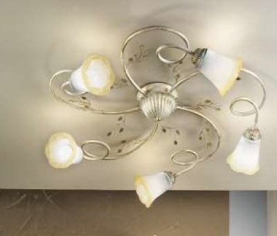 Plafoniera anima shabby 5 luci bianco antichizzato intreccio tralci  44993