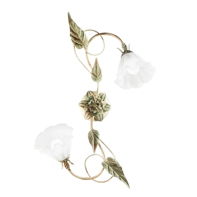 Lampada parete o soffitto 2 luci shabby campanule foglie verdi  45120