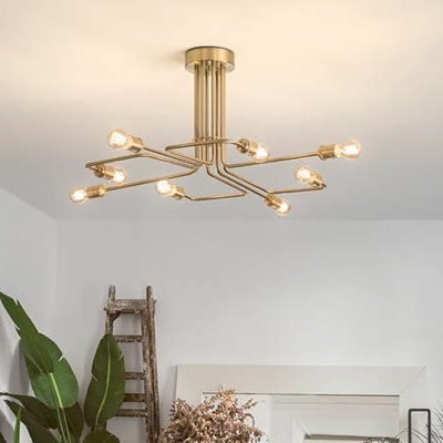Plafoniera a soffitto aste piegate ampio 92cm 8 luci ottone invecchiato TRIUMPH PL8 IDEAL LUX