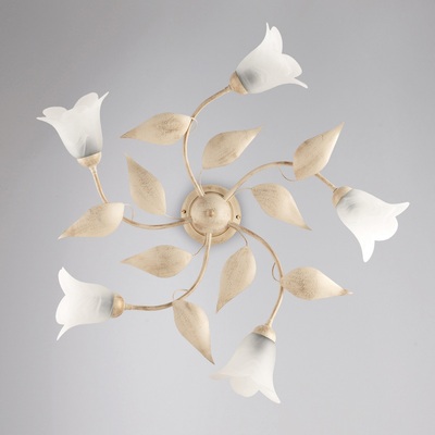 Plafoniera 5 braccetti decoro avorio e oro con foglie ramificata 42400 LUCI E COLORI