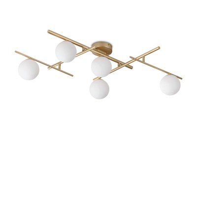 Plafoniera oro elegante e geometrica soggiorno o camera da letto 5 luci ATLAS PL5 ORO IDEAL LUX