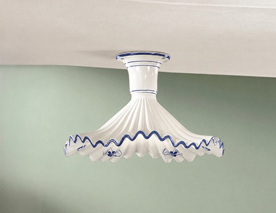 Plafoniera grande 40cm blu in ceramica onde pliss&egrave; per cucina  45279