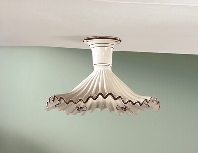 Plafoniera 40cm in ceramica decoro marrone effetto drappo pliss&egrave;  45280