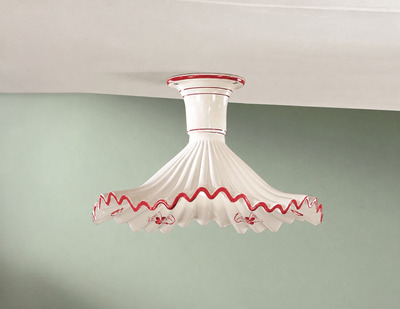 Plafoniera rustica decoro rosso leggero in ceramica onde pliss&egrave;  45281