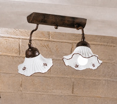 Lampada 2 luci orientabile ceramica decoro marrone per taverna rustica  45284