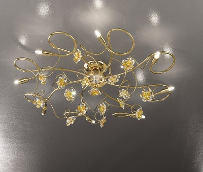 Grande lampada da soffitto oro 8 luci 78cm con fiori in cristallo 02559/PL8-CF TESSA DUE P