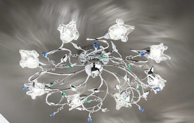 Plafoniera 8 luci moderna con cristalli colorati e vetri sfaccettati  41406