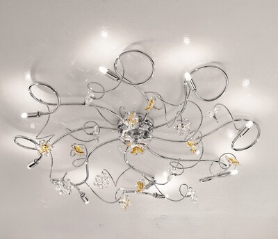 Plafoniera cromo 8 luci 78 cm con fiori in cristallo per soggiorno 02555/PL8-CF TESSA DUE P