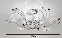 Plafoniera 5 luci 70cm cromata gocce colorate e fiori cristallo  41688