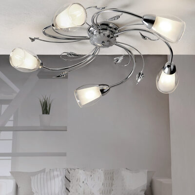 Plafoniera cromata 5 luci vetro doppio braccetti con foglie 43256 LILIANA LUCI MODERNE