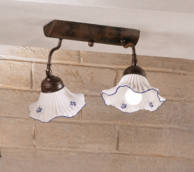 Faretti ceramica 2 luci orientabili direzioni diverse decoro blu stile rustico  45283