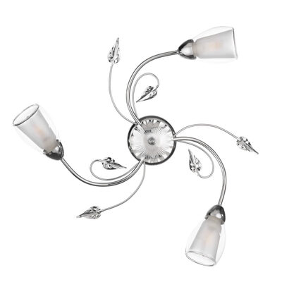 Plafoniera 3 luci rotonda braccetti e foglioline vetri trasparenti e bianchi  43255