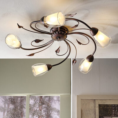 Plafoniera classica nero rame braccia curve e foglie 5 luci 43225 LILIANA LUCI CLASSICHE