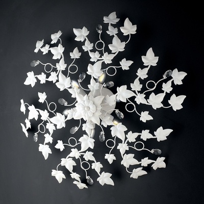 Plafoniera applique grande 80cm a 6 luci foglie edera bianche cristalli  41478