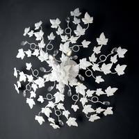 Plafoniera applique grande 80cm a 6 luci foglie edera bianche cristalli  41478