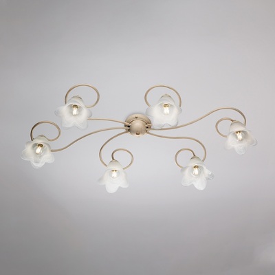 Plafoniera shabby classica 6 luci vintage con petali in vetro e struttura avorio e oro ALICE LUCI E