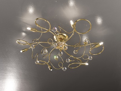Plafoniera 6 luci oro diametro 70 cm cristalli sferici colorati o trasparenti 02559/PL6-CS TESSA DUE