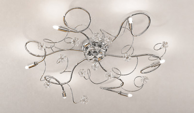 Plafoniera ampia e ramificata moderna 6 luci cromata 70cm con fiorellini 02555/PL6-CF TESSA DUE P