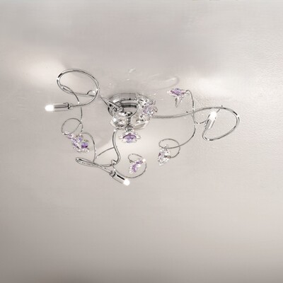 Plafoniera cromo 3 luci braccetti ondulati fiori cristallo 02555/PL3-CF TESSA DUE P