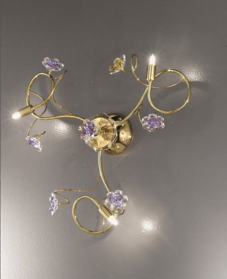 Plafoniera oro 3 luci con fiori gioiello in cristallo trasparente o colorato 02559/PL3-CF TESSA DUE
