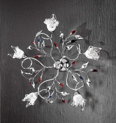 Plafoniera braccetti decoro foglie 5 luci cromata cristalli vetri sfaccettati  41405