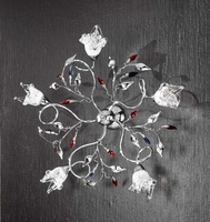 Plafoniera braccetti decoro foglie 5 luci cromata cristalli vetri sfaccettati  41405