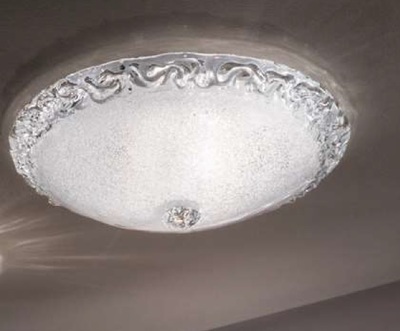 Plafoniera classica o moderna in vetro bianco decoro arricciato 40 cm  41415