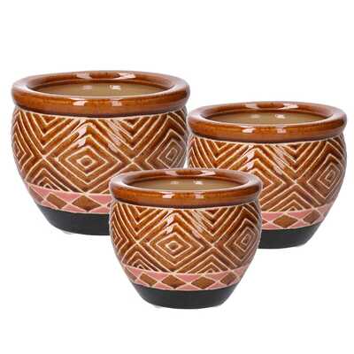 Portavasi scuro con greca in ceramica 40415 COLORI E LUCI