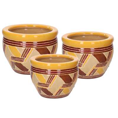Portavaso cachepot ceramica decoro righe in set da 3 pezzi 40416 COLORI E LUCI