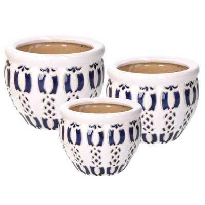 Portavasi in ceramica piccolo medio e grande bianco con decori blu 40421 COLORI E LUCI