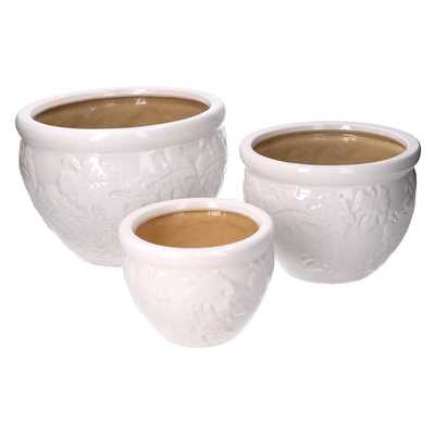 Portavasi decoro foglie in ceramica bianca 40424 COLORI E LUCI