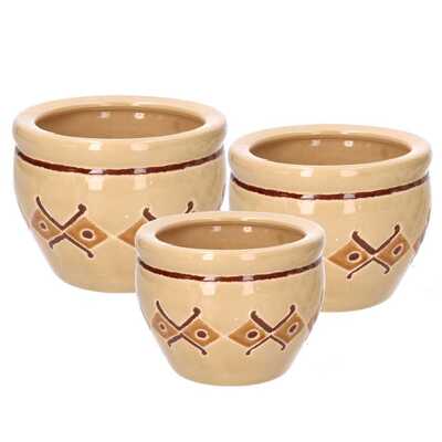 Portavaso ceramica crema decoro a rombi marrone set 3 40410 COLORI E LUCI